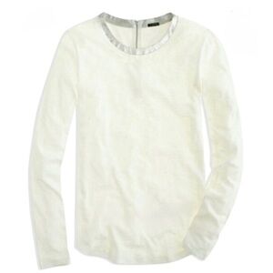 J. Crew Cream Long Sleeve Tee with Metallic Trim